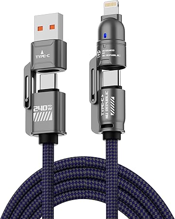 كابل شحن فائق السرعة 4 في 1 بقوة 240 واط/USB-C وUSB-A وLightning