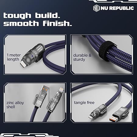كابل شحن فائق السرعة 4 في 1 بقوة 240 واط/USB-C وUSB-A وLightning