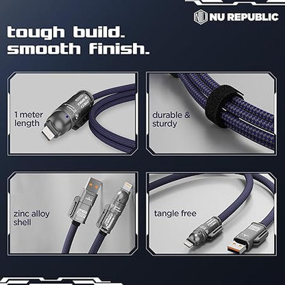 كابل شحن فائق السرعة 4 في 1 بقوة 240 واط/USB-C وUSB-A وLightning