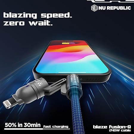 كابل شحن فائق السرعة 4 في 1 بقوة 240 واط/USB-C وUSB-A وLightning